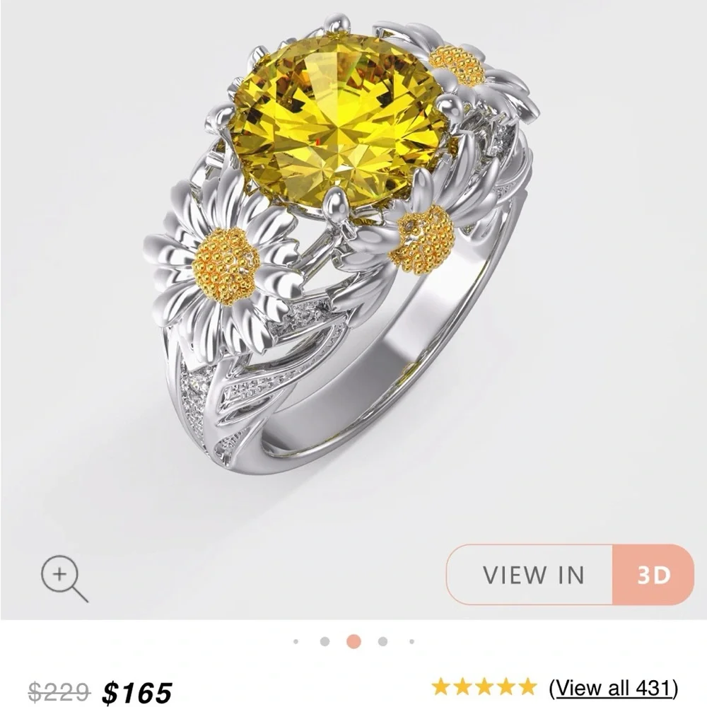 Silver and Yellow Women's Ring - Picture 4 of 6